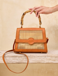 Bamboo Handle Handbag, Tan Leather