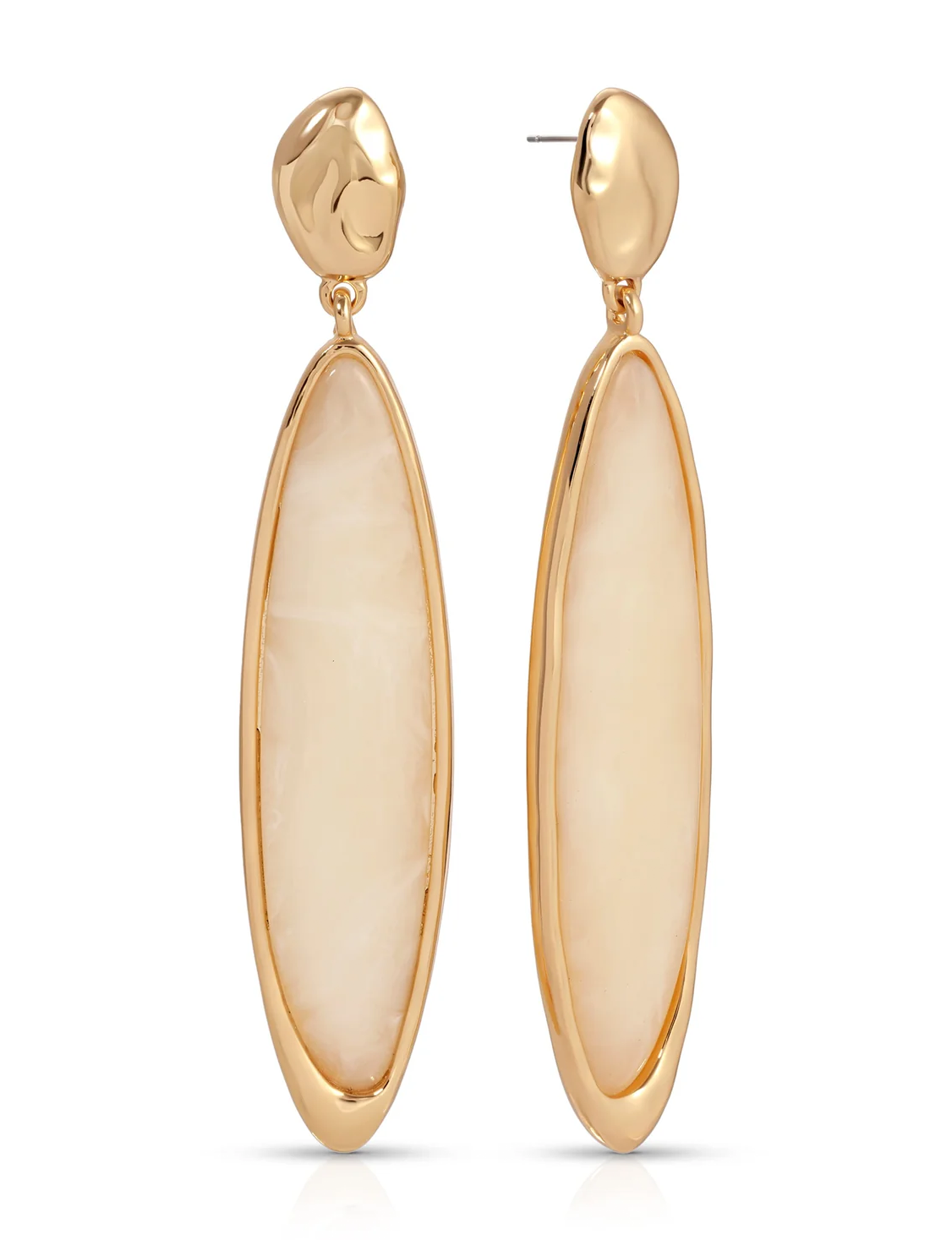 Elongated Drop Earrings, Bone/Gold