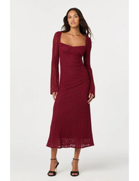 Tamia Lace Bustier Midi Dress, Wine