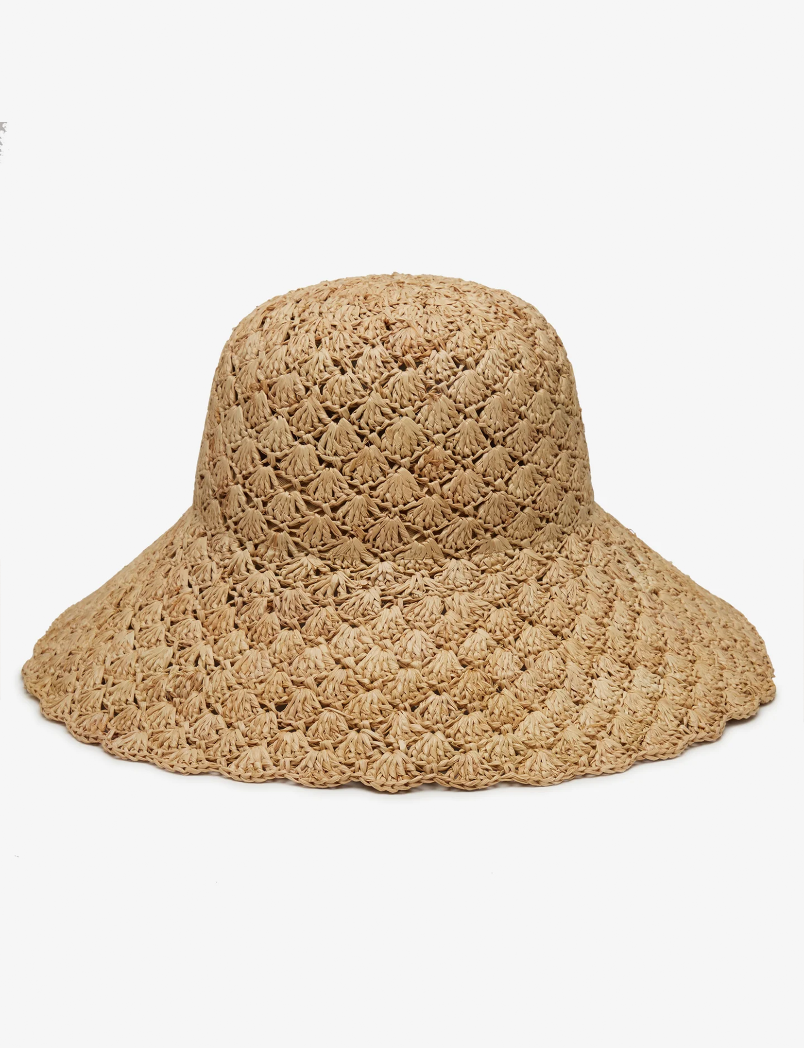 Esme Scalloped Bucket Hat, Natural Raffia