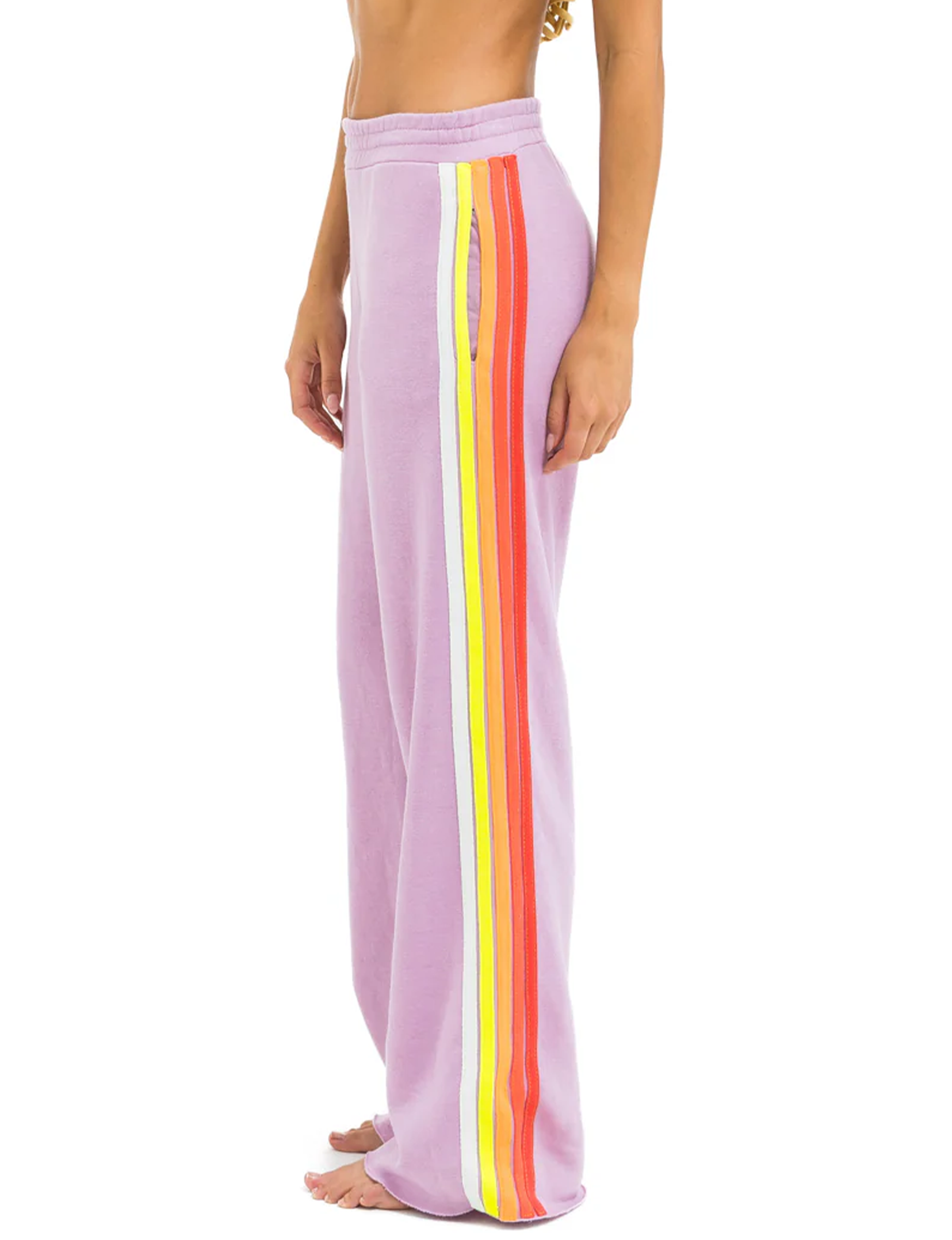 5 Stripe Wide Leg Pocket Sweatpants, Mauve/White Neon