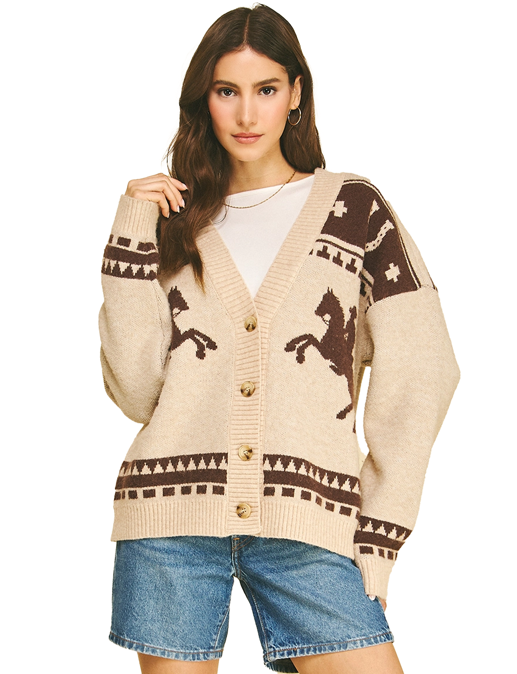 Western Horse Cardigan, Oatmeal