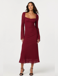 Tamia Lace Bustier Midi Dress, Wine