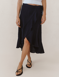 Ruffle Wrap Skirt, Black