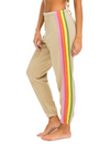 5 Stripe Womens Sweatpant, Sand/Pink Green