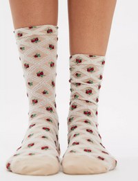 Floral Jacquard Trouser Socks, Ivory