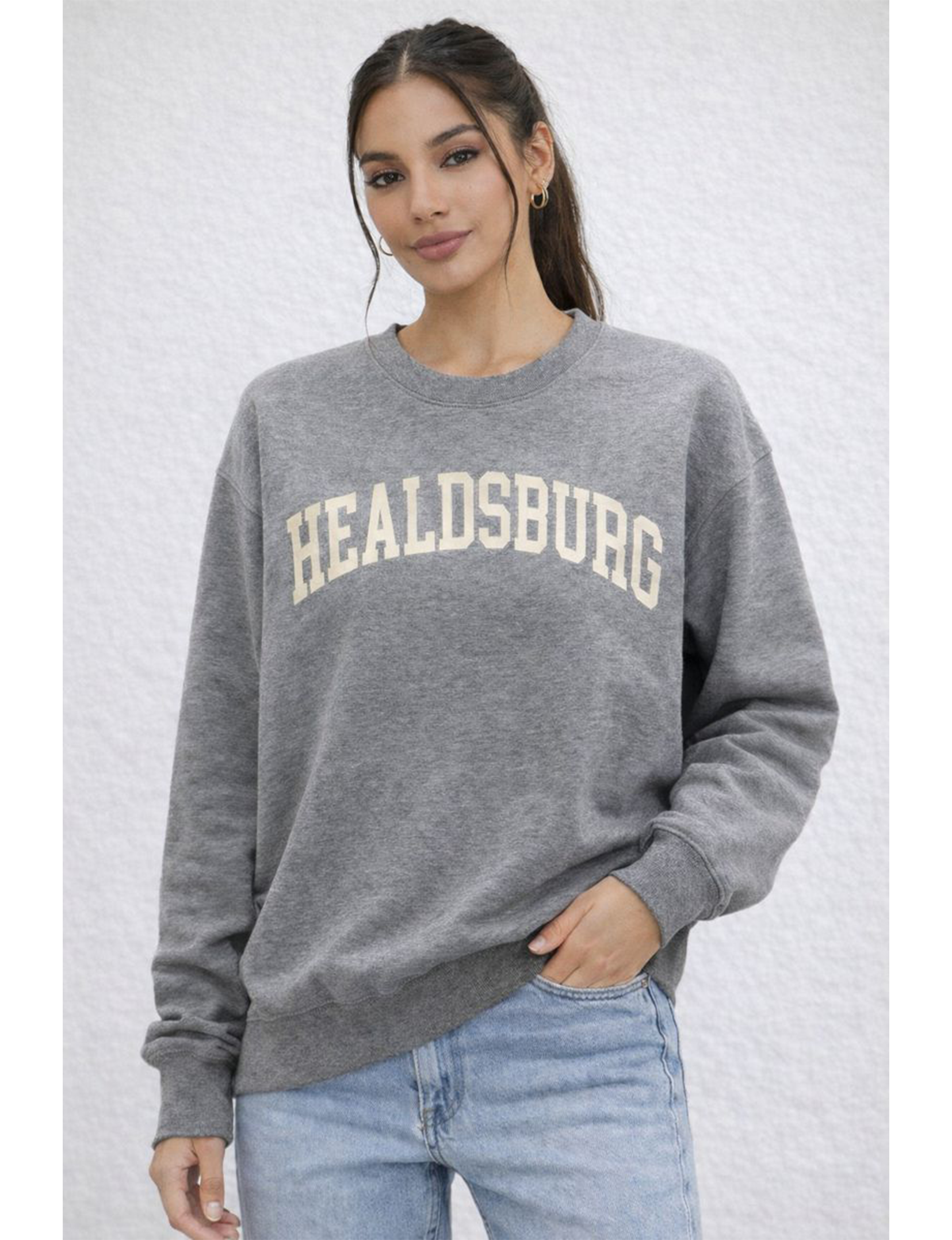 Healdsburg Crew Sweatshirt, Heather Grey/Cream