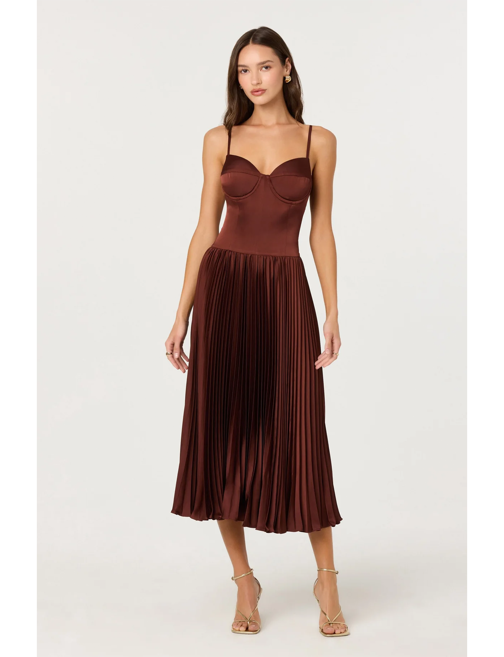 Elyssa Satin Midi Dress, Rust/Brown