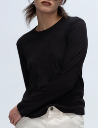 Slub Jersey Long Sleeve Destroyed Crop Crew, Black