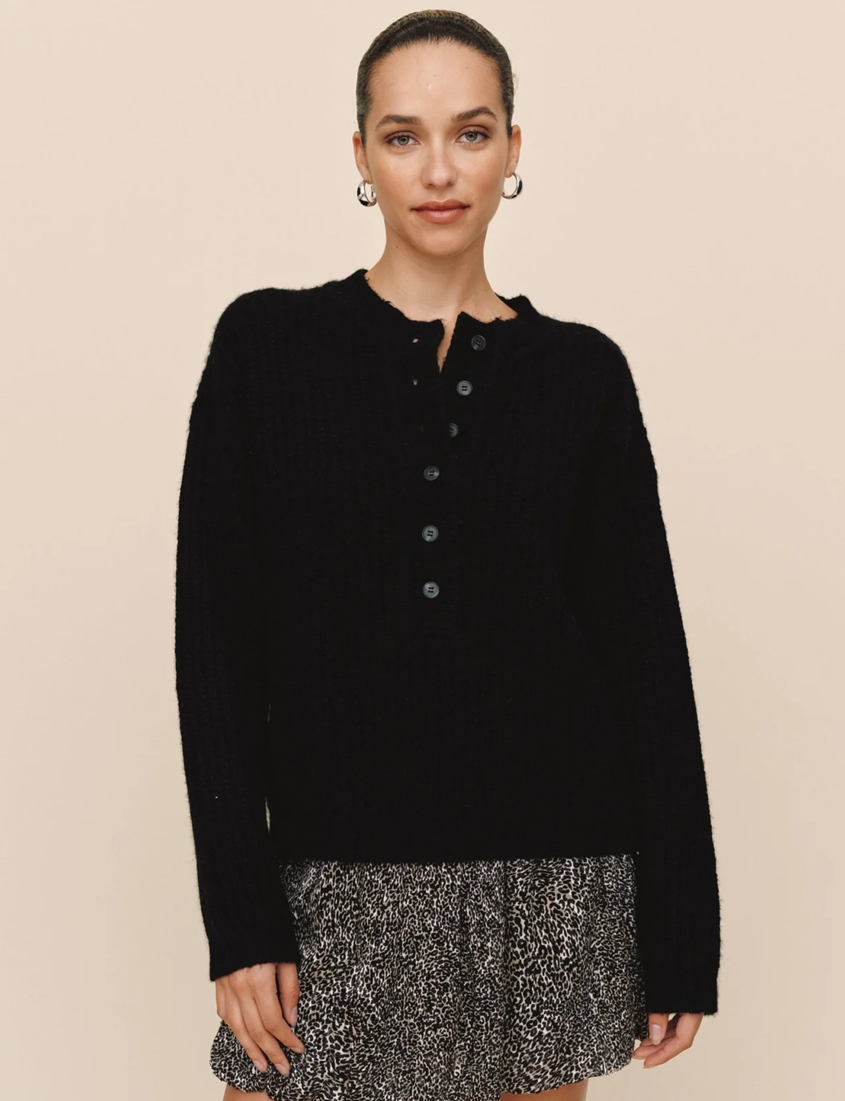 Placket Sweater, Black