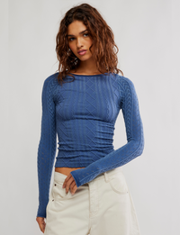So Soft Seamless Modal Cable Long Sleeve, Vintage Indigo