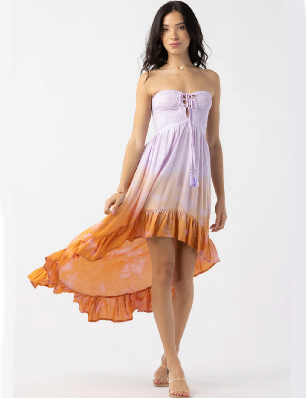 Aila Strapless Maxi Dress, Violet/Rust Ombre