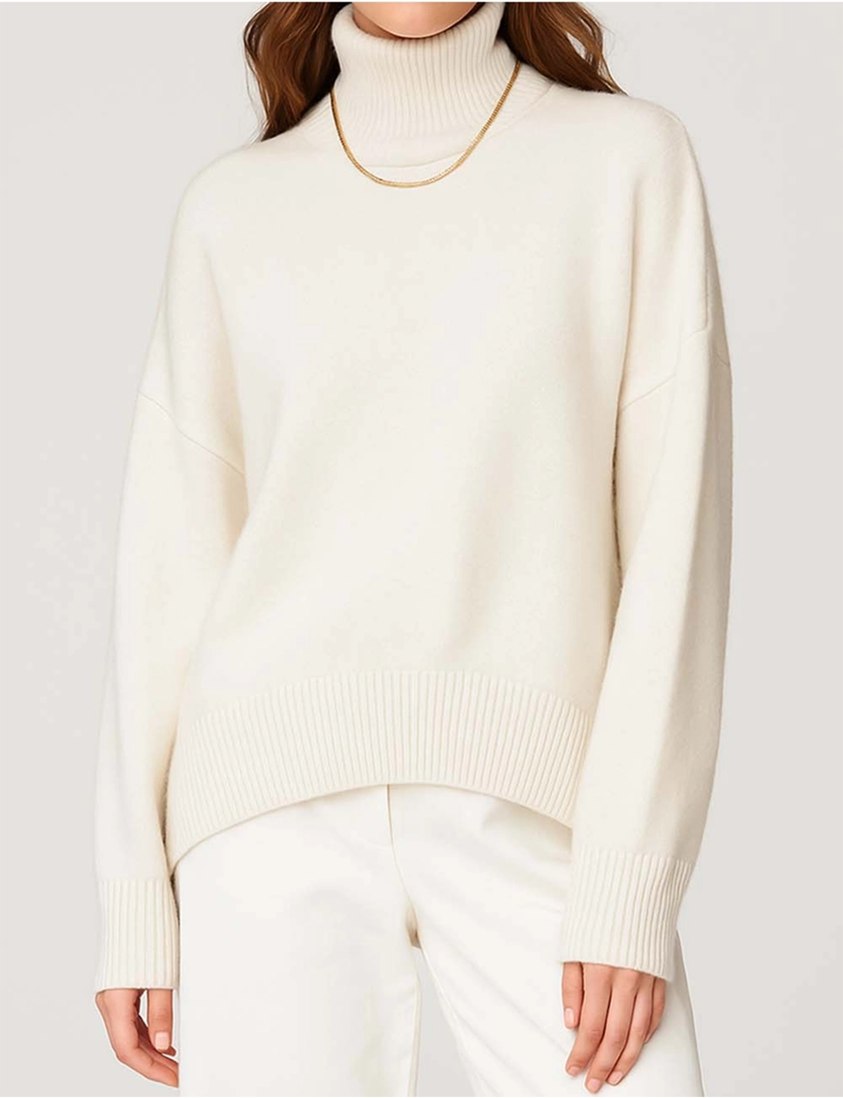 Turtleneck Knit Sweater, White