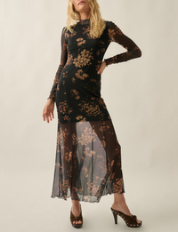 Wildflower Mesh Dress, Black
