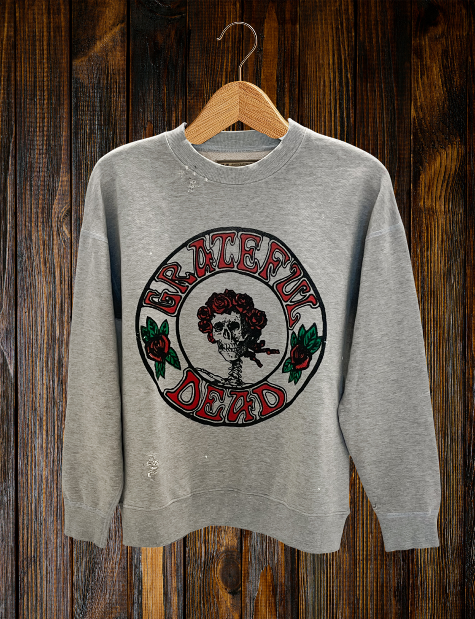 Grateful Dead Distressed Crew Fleece, Heather Grey