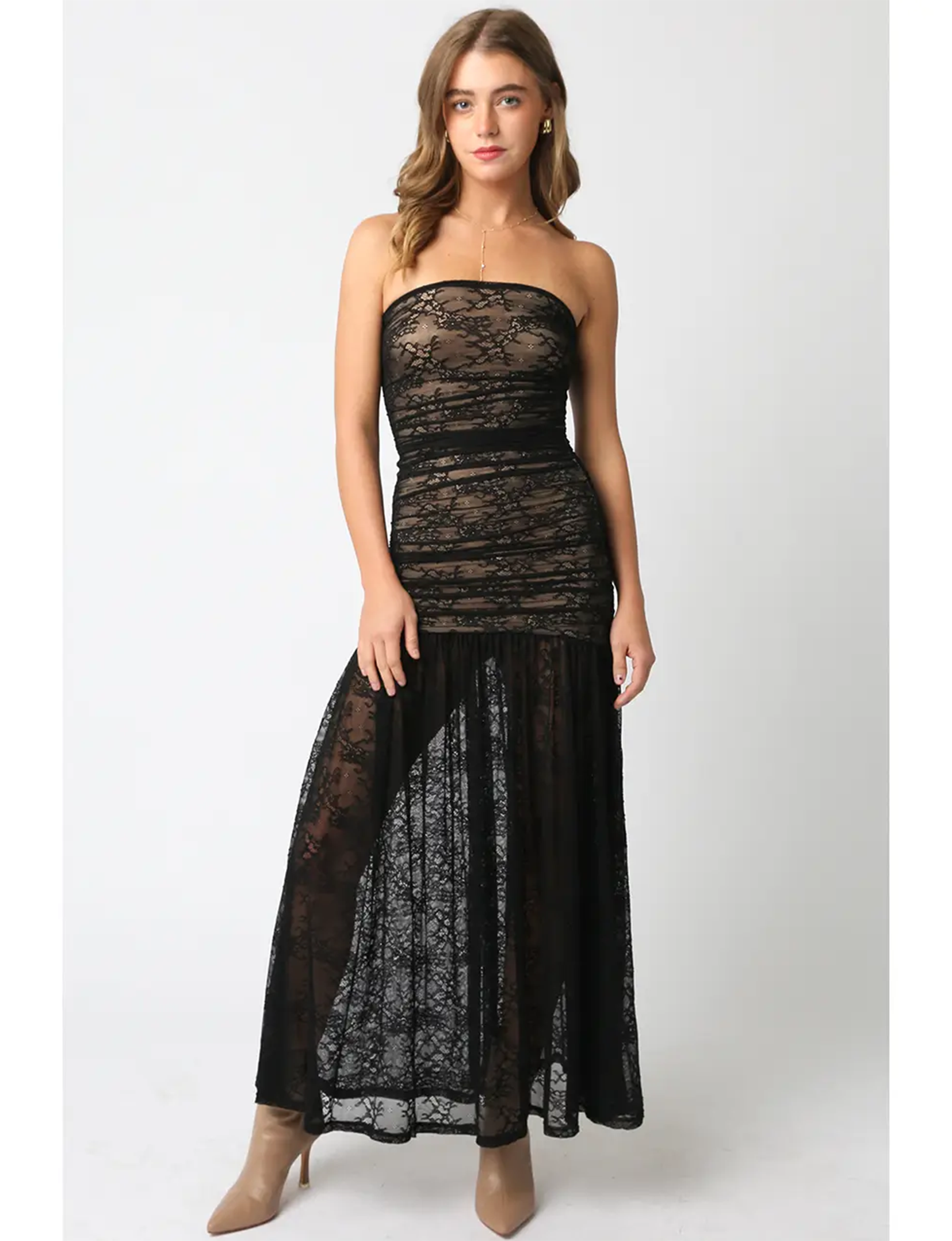 Jenna Lace Dress, Black/Nude