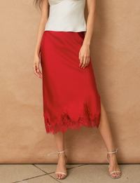 Satin Pencil Skirt, Red Rouge