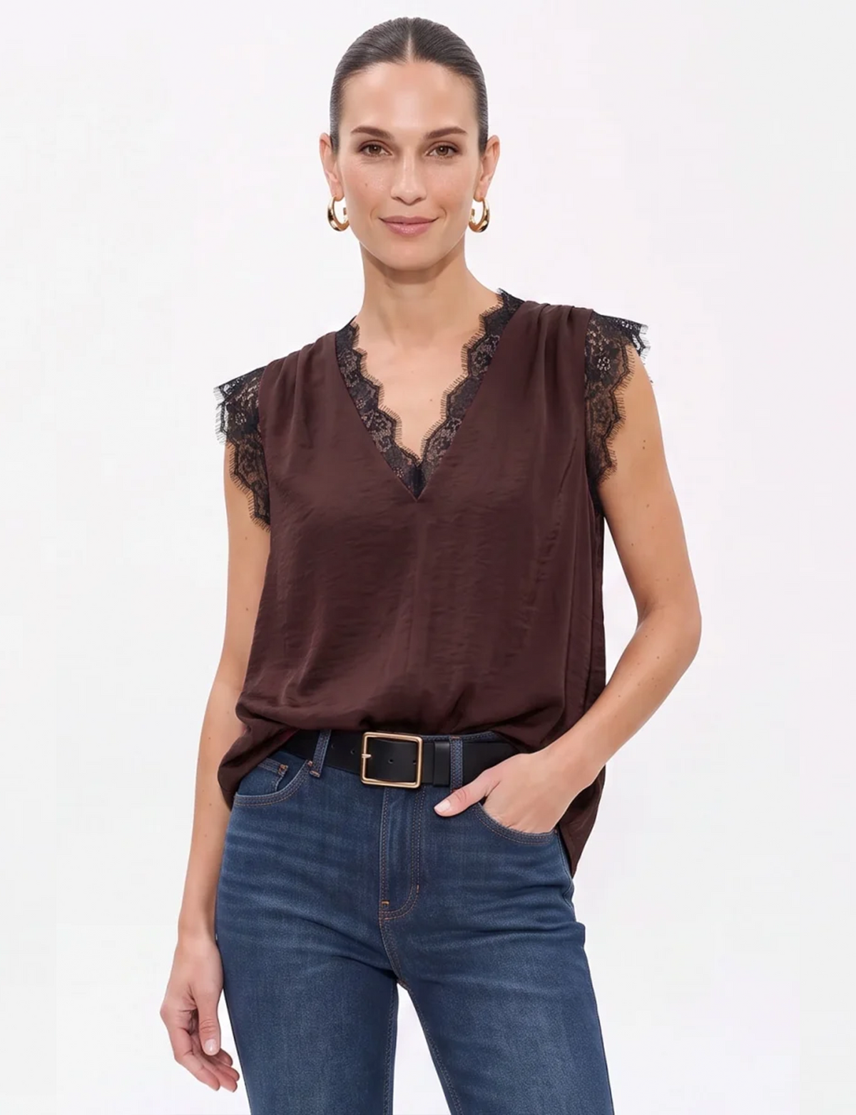 Lacey Tank Blouse, Chocolate