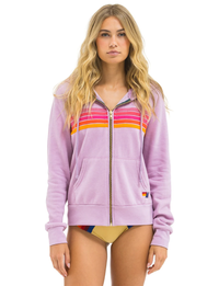 5 Stripe Zip Hoodie, Mauve/Magenta Orange