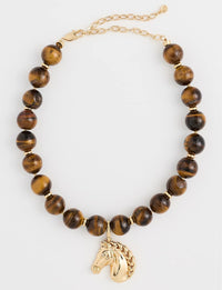 Stallion Beaded Necklace, Tiger Eye