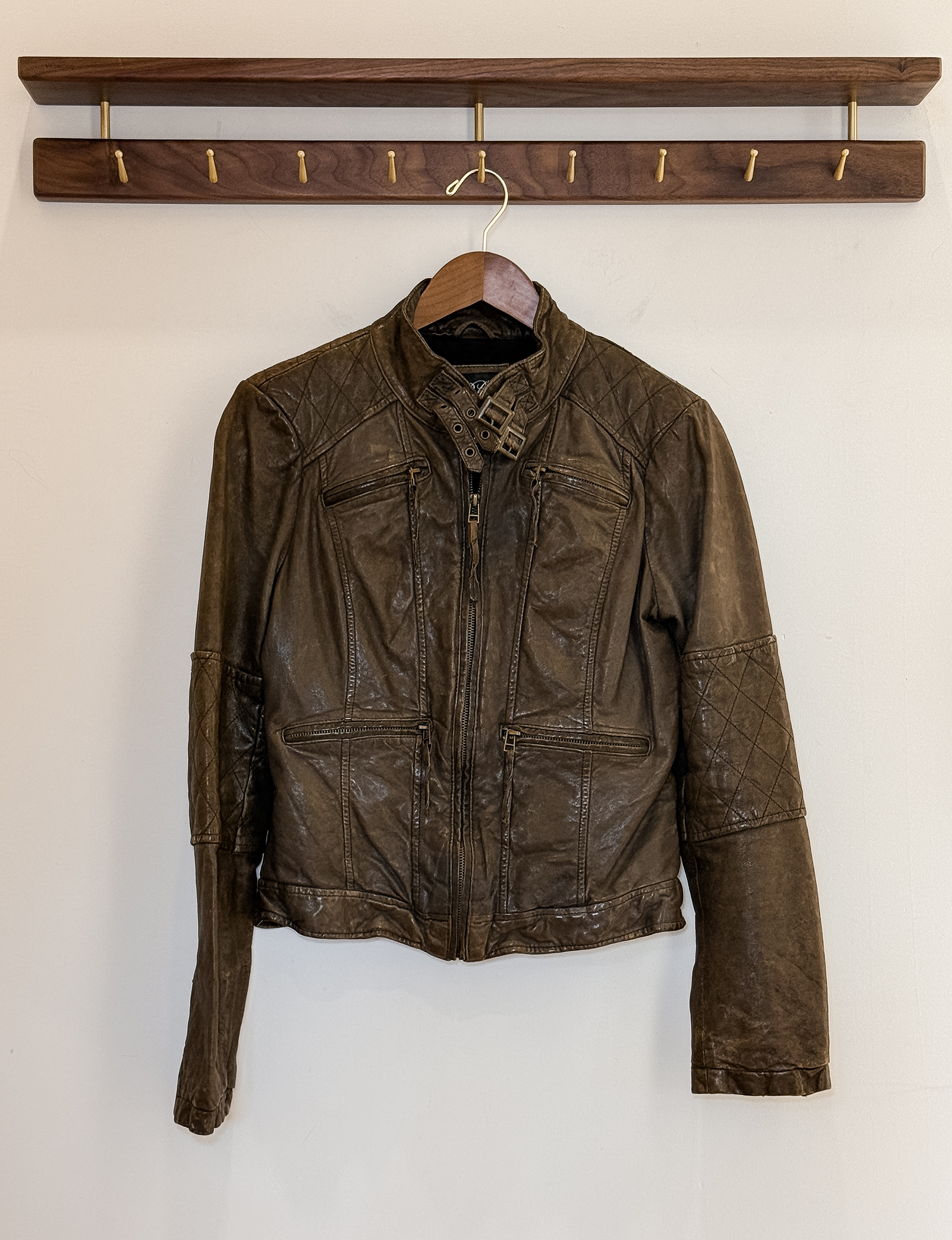 Blanc Noir Buckle Leather Jacket, Bark