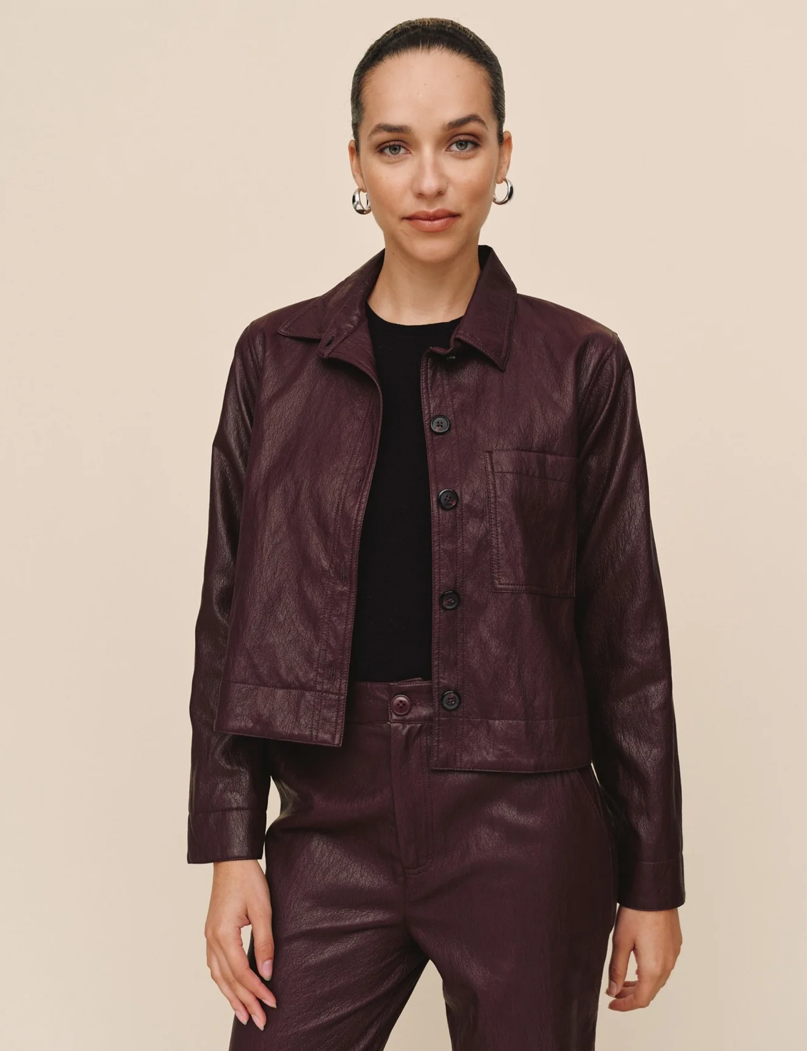 Crop Pocket Button Down, Crimson Ember