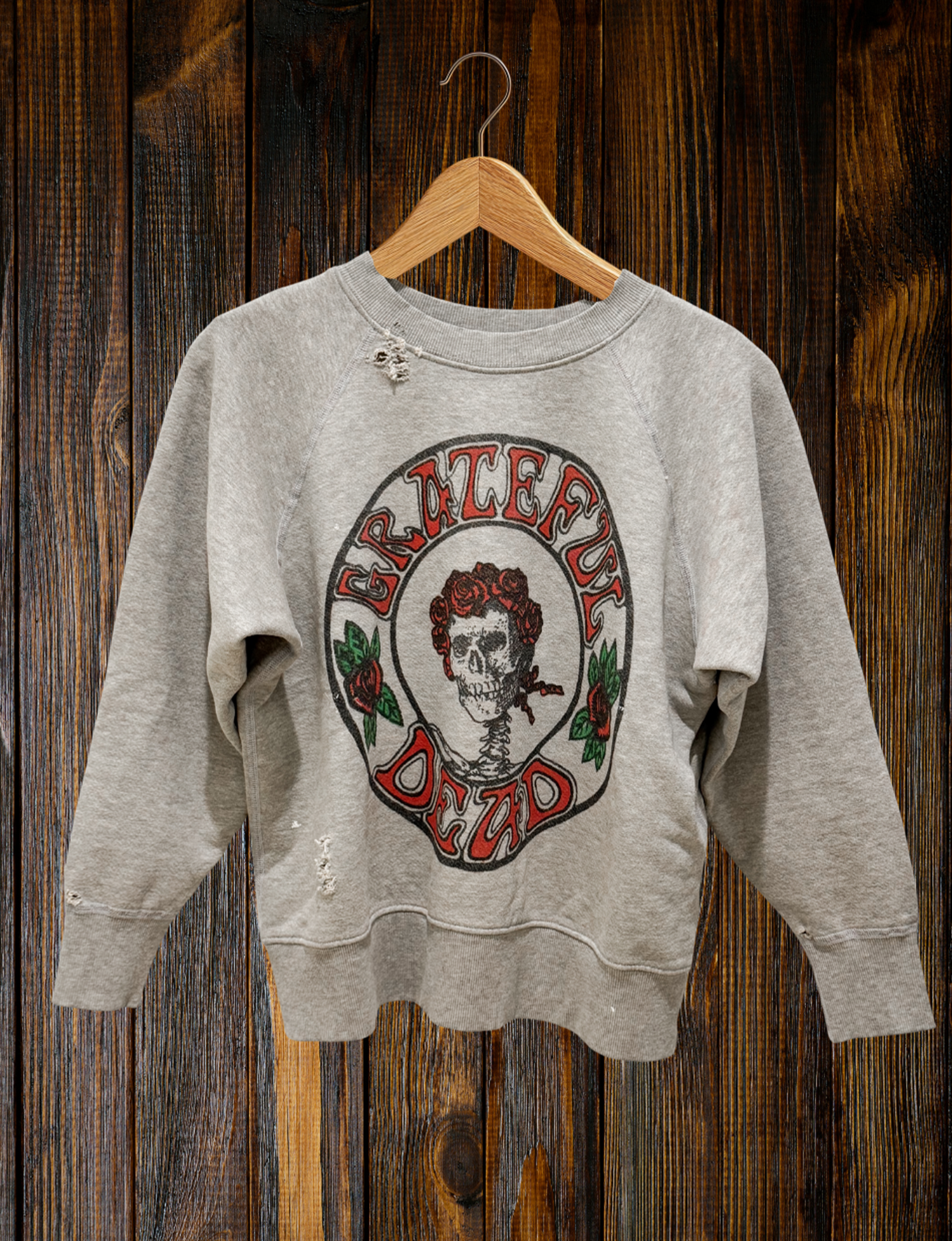 Grateful Dead Distressed Shrunken Crew Fleece, Heather Grey