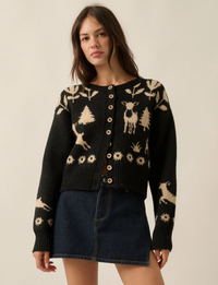 Forest Motif Sweater, Black