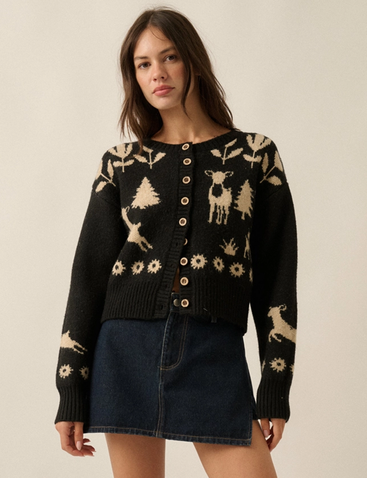 Forest Motif Sweater, Black