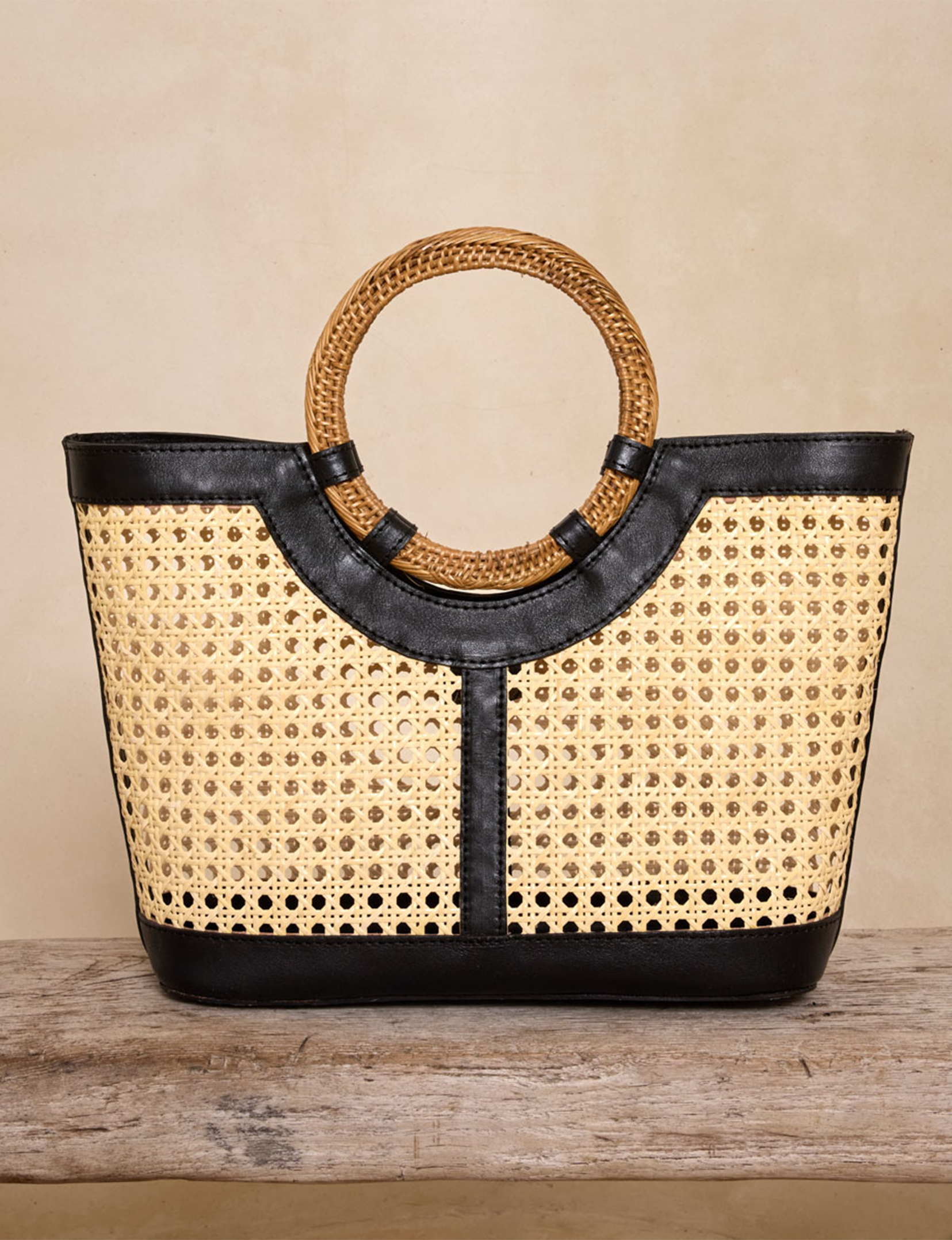 Square Tote, Black Leather