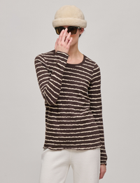 Slub Jersey Long Sleeve Destroyed Wash Crew, Dark Chocolate/Chalk