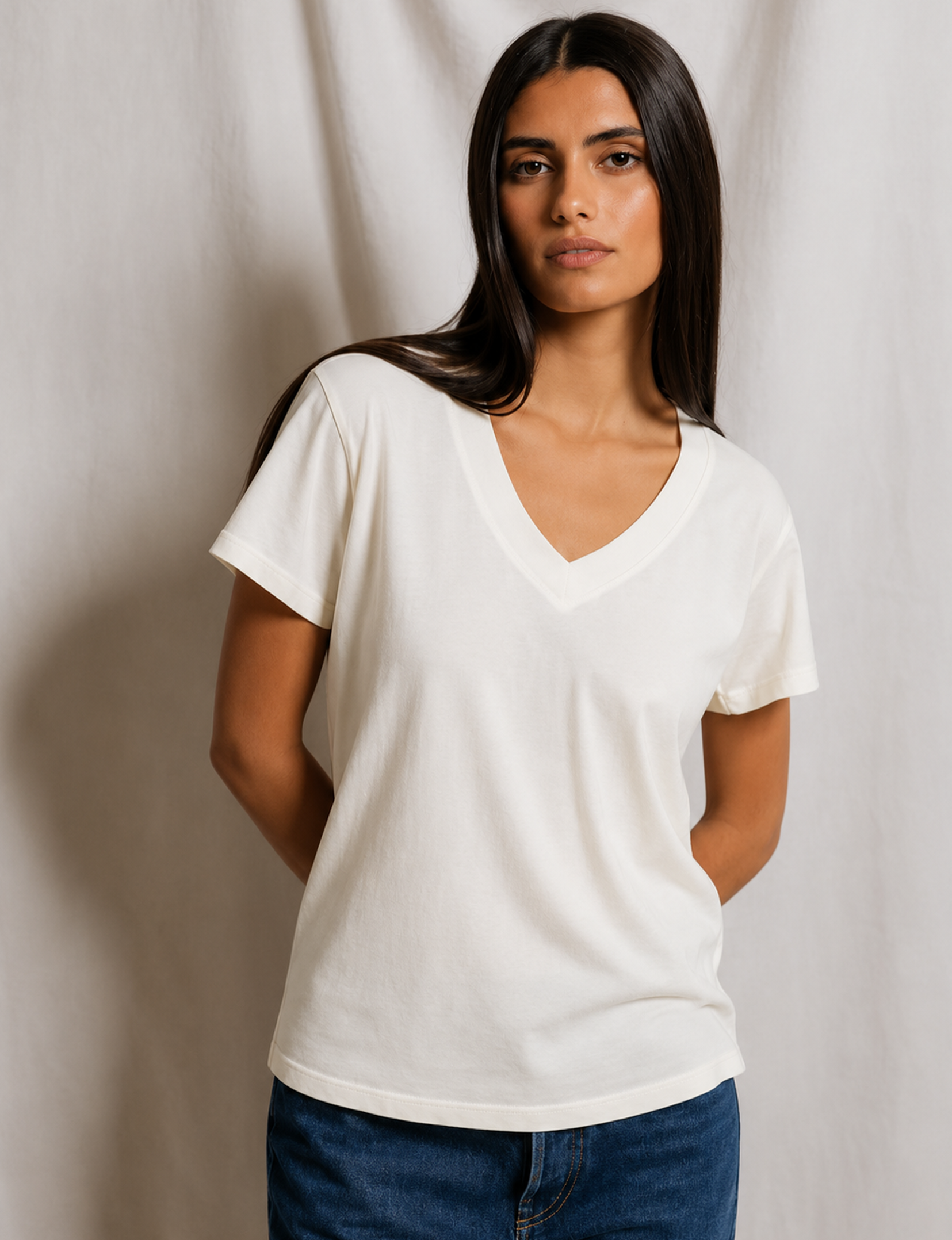 Hendrix V Neck Tee, Bright Ivory