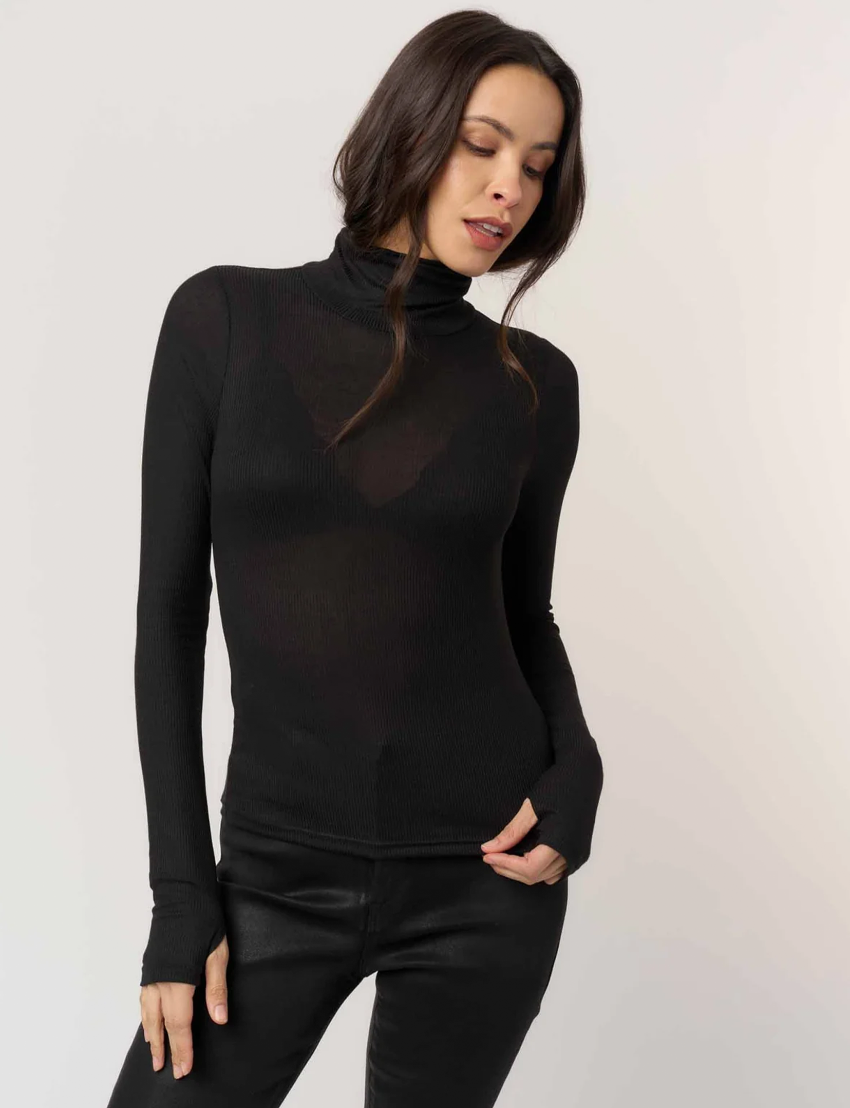 Olive Longsleeve Rib Turtleneck, Black