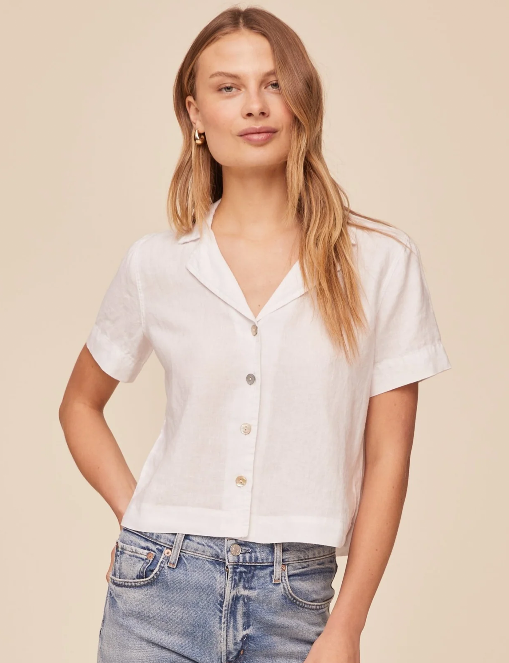 Short Flowy Shirt, White