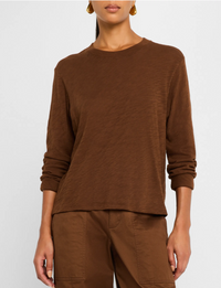 Slub Jersey Long Sleeve Crop Tee, Pecan Brown