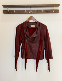 Cleo Bella Fringe Suede Jacket, Red