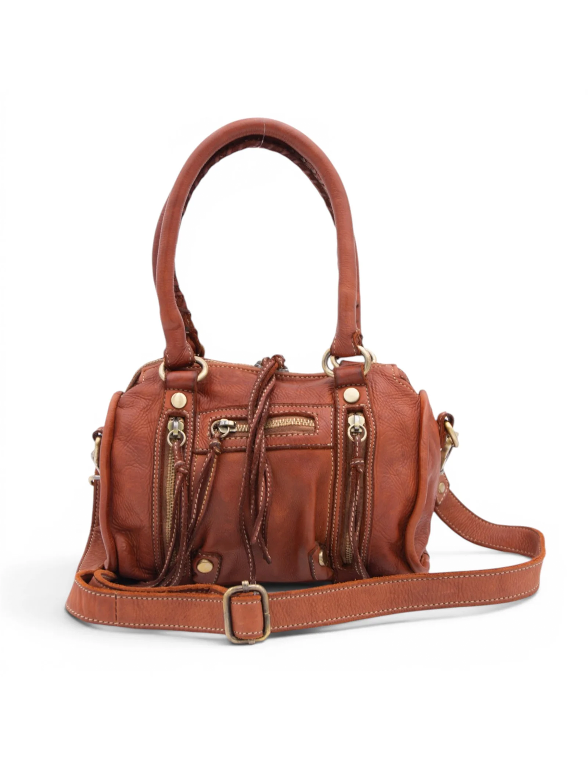 Small Leather Satchel, Cognac