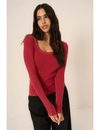 What's The Scoop Washed Rib Long Sleeve, Red Currant