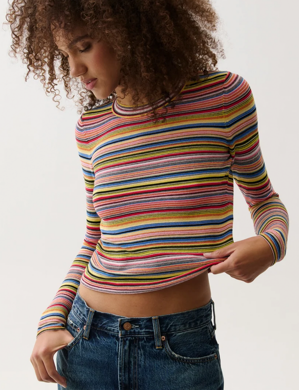 Madison L/S Crew Sweater, Multi Stripe