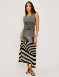 Yvette Dress, Onyx Ivory Stripe