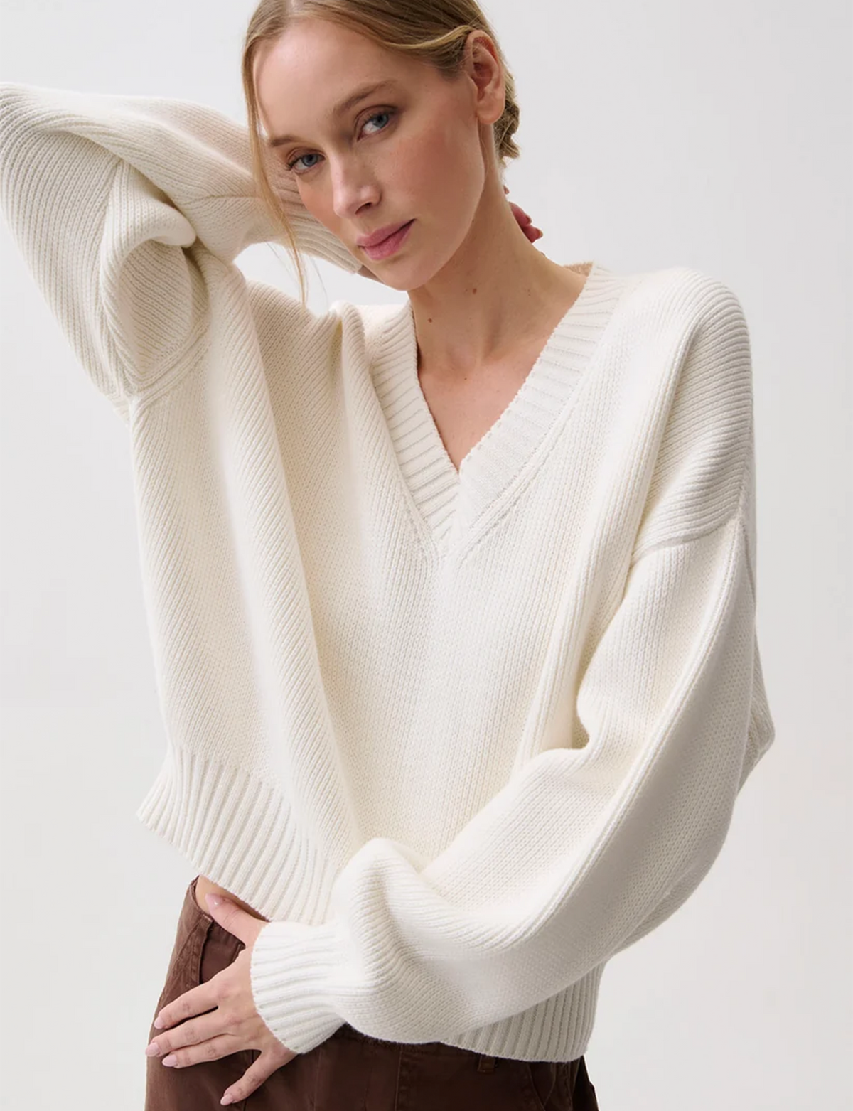 Nika V Neck Sweater, White