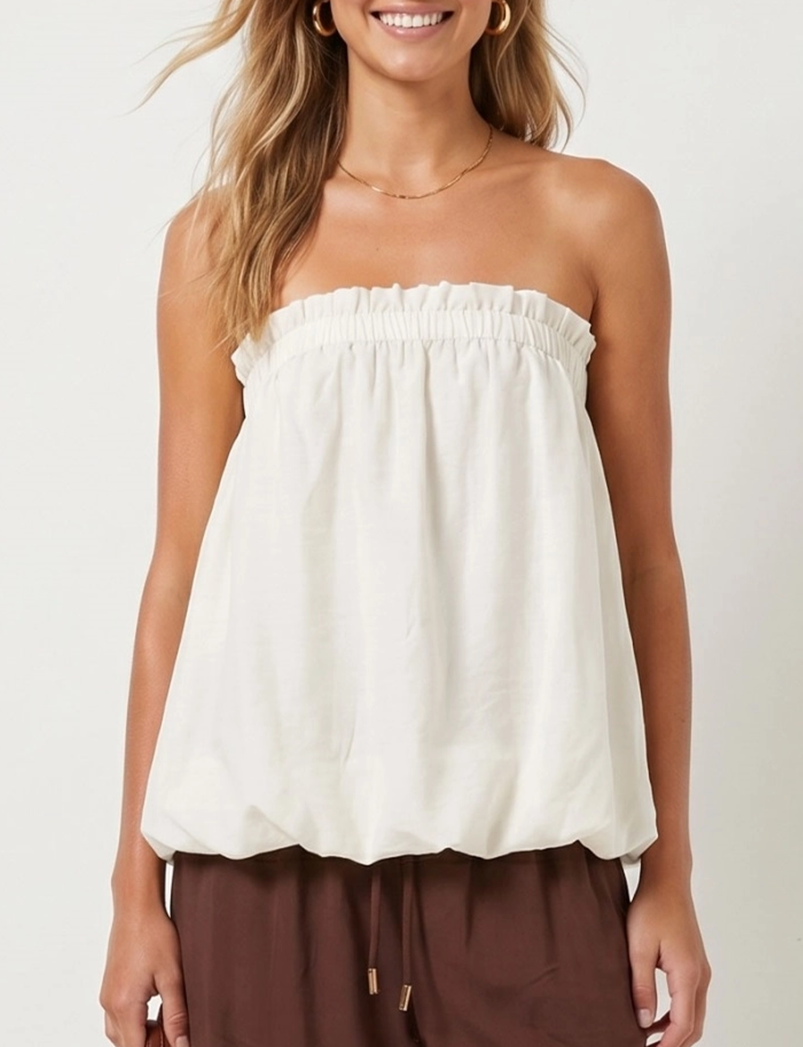 Strapless Bubble Top, Off White