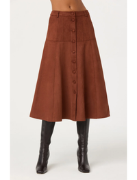 Zoya Faux Suede Midi Skirt, Brown