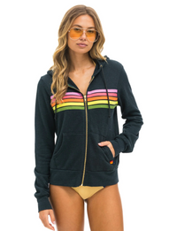 5 Stripe Zip Hoodie, Charcoal/Pink Green