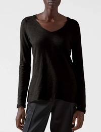 Long Sleeve V Neck Slub, Black