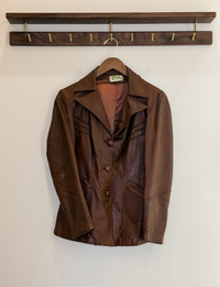 Genuine Leather Button Up Jacket, Brown