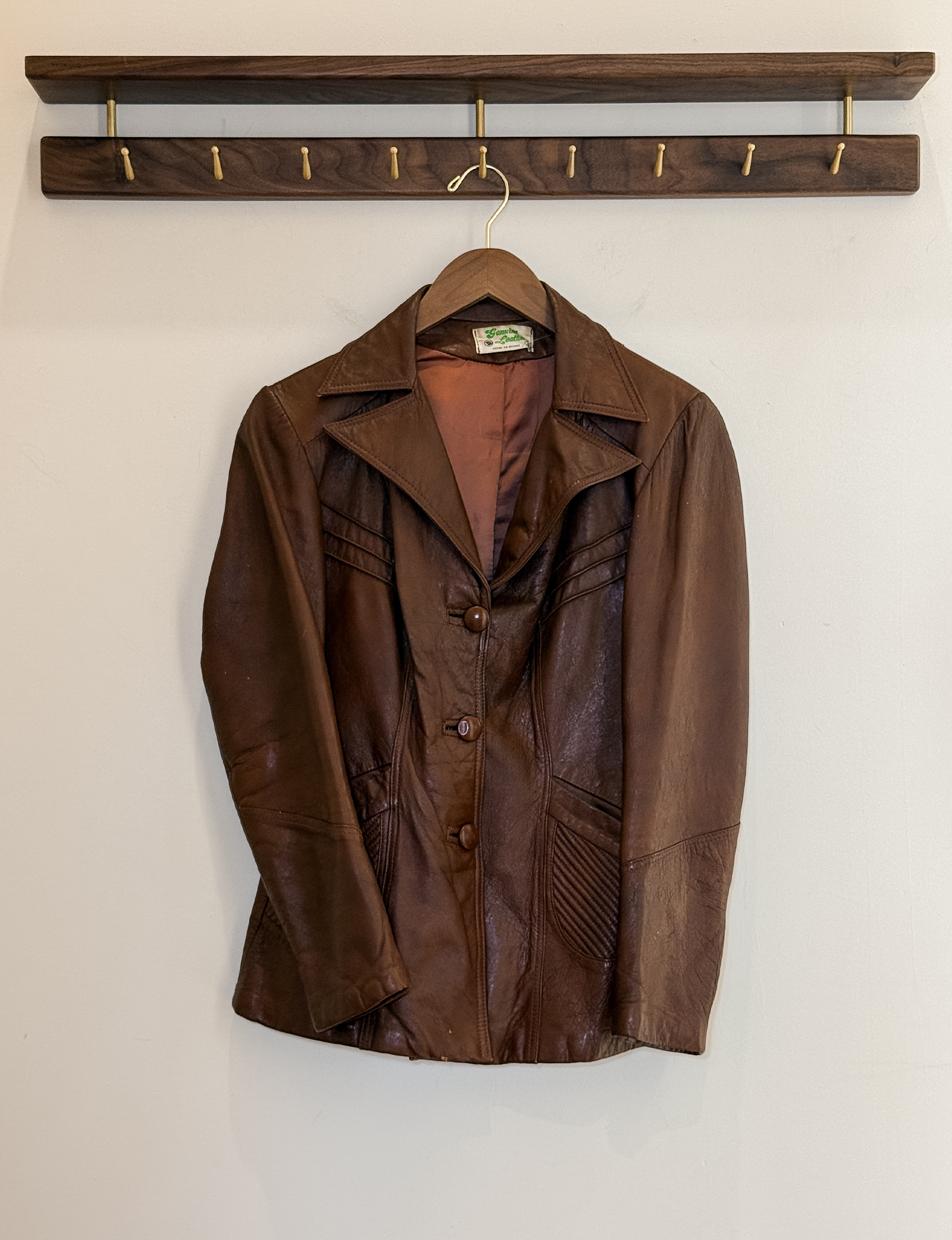 Genuine Leather Button Up Jacket, Brown