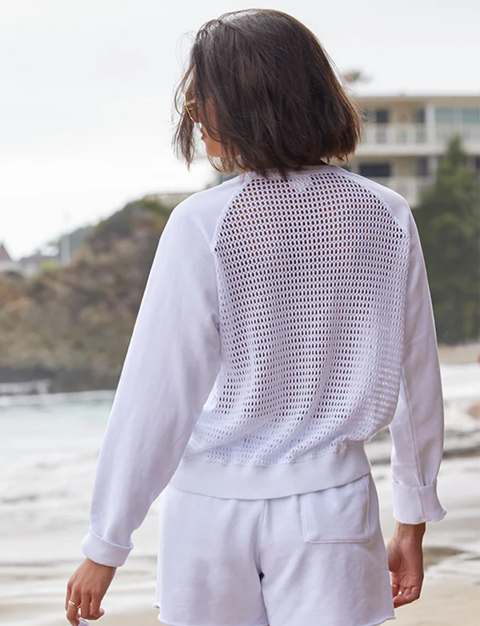 Mesh Back Pullover, White