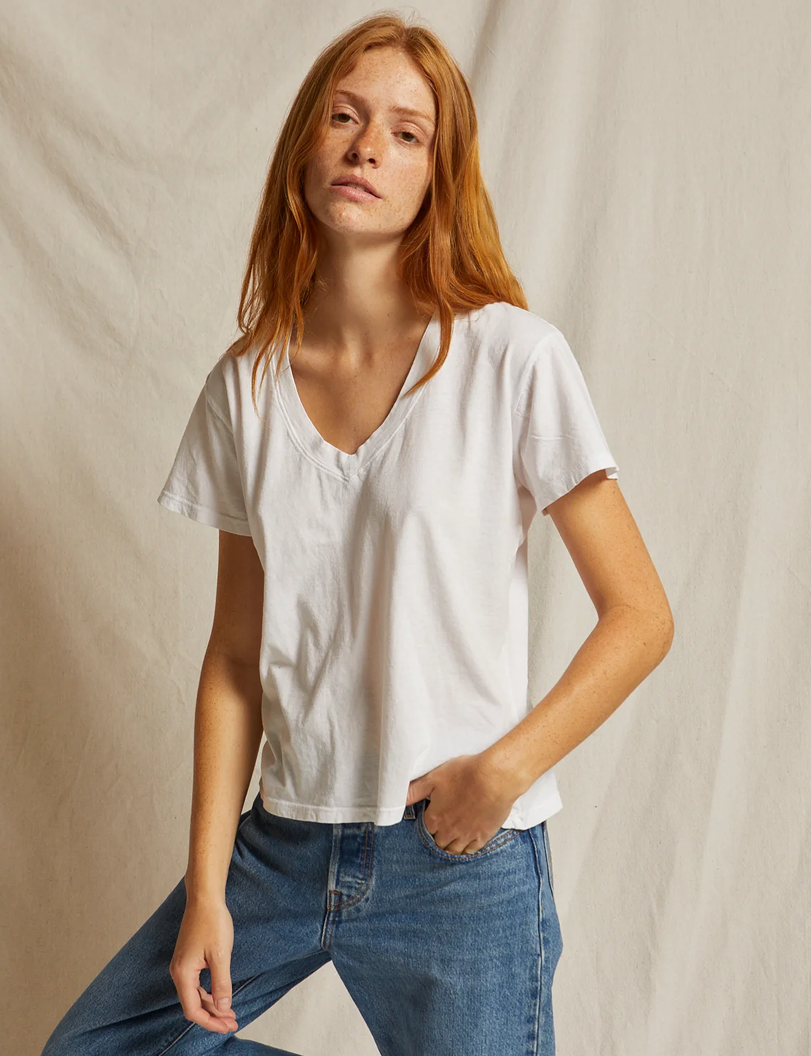 Hendrix V Neck Tee, White