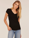 Fitted V Neck Tee, Black